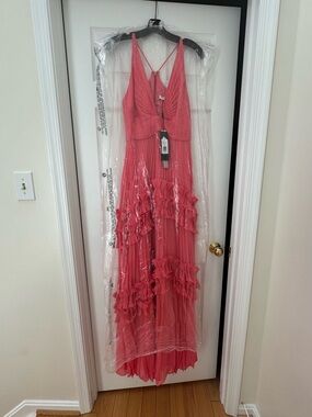 Ruffled Coral Maxi Dress with Spaghetti Straps
